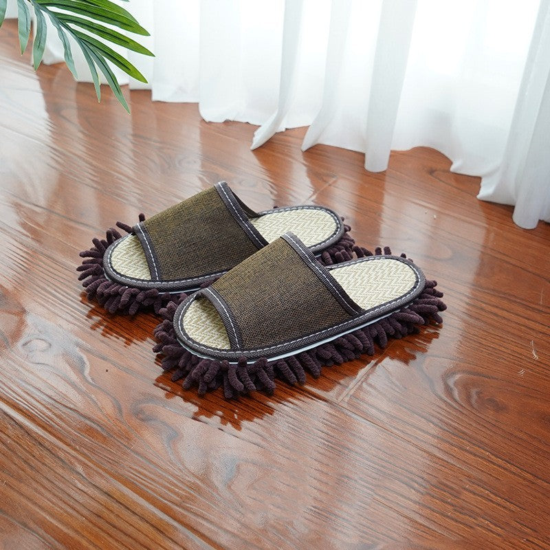 Removable And Washable Floor Slippers Linen For Home Cleaning