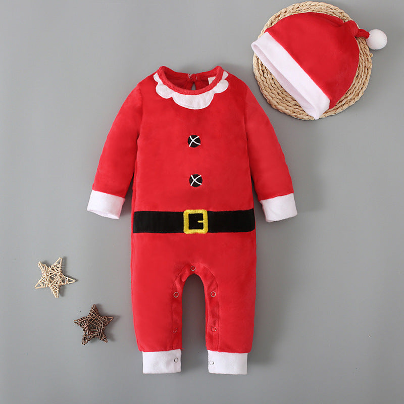 Santa Claus Long-sleeved Romper Romper Hat Two-piece Children's Clothing Ins
