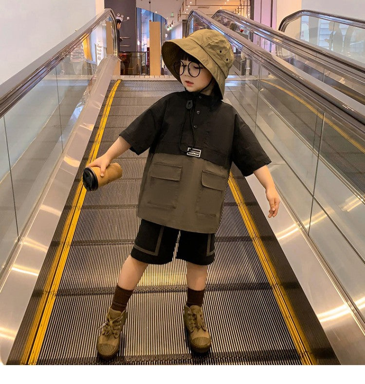 Children's Clothing Boys Cotton And Linen Suit Summer New Foreign Style Summer Baby Short-sleeved Net Red Fashionable Tide Clothes