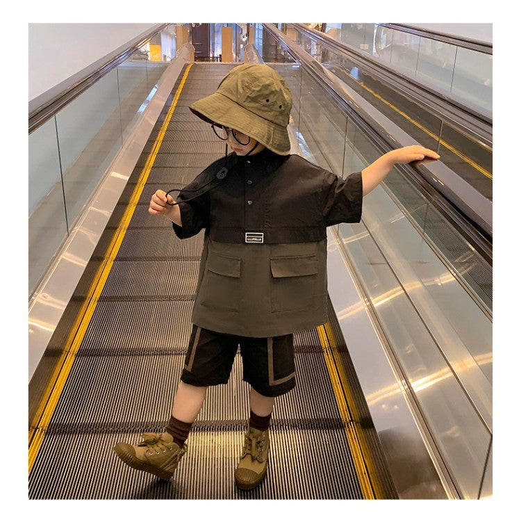 Children's Clothing Boys Cotton And Linen Suit Summer New Foreign Style Summer Baby Short-sleeved Net Red Fashionable Tide Clothes