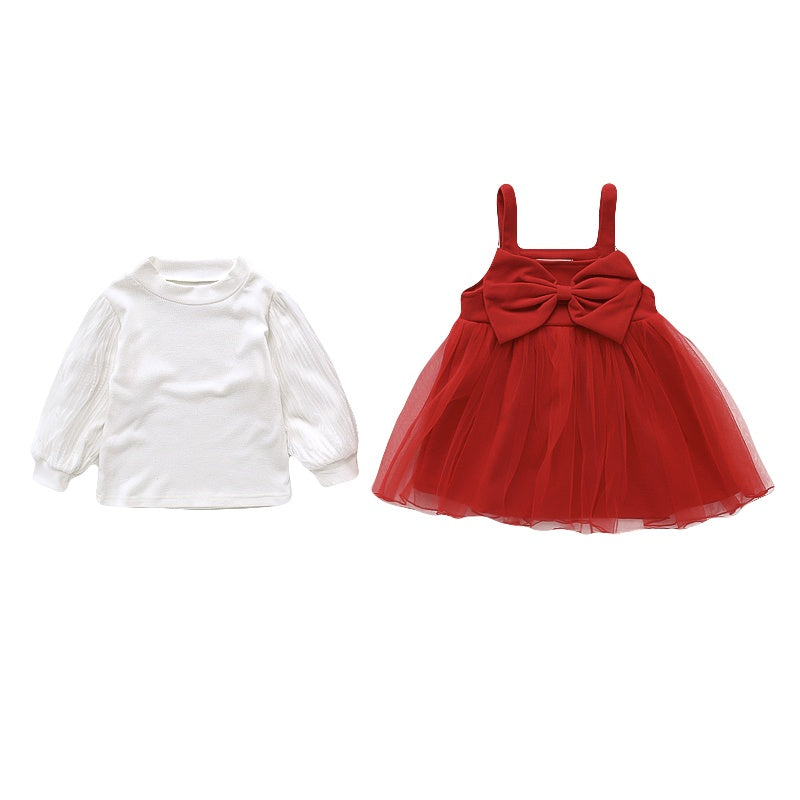 Winter Children's Clothing Spring And Autumn Bow Tie Skirt Two-piece Dress