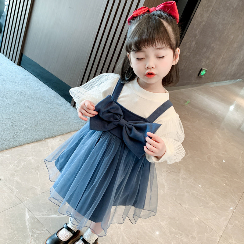 Winter Children's Clothing Spring And Autumn Bow Tie Skirt Two-piece Dress