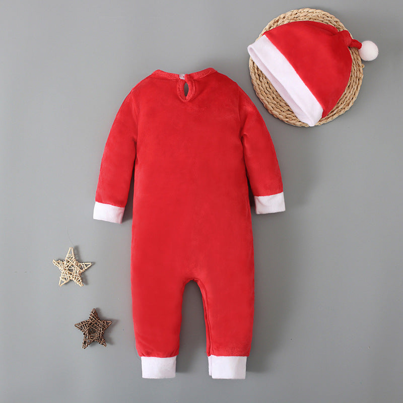 Santa Claus Long-sleeved Romper Romper Hat Two-piece Children's Clothing Ins