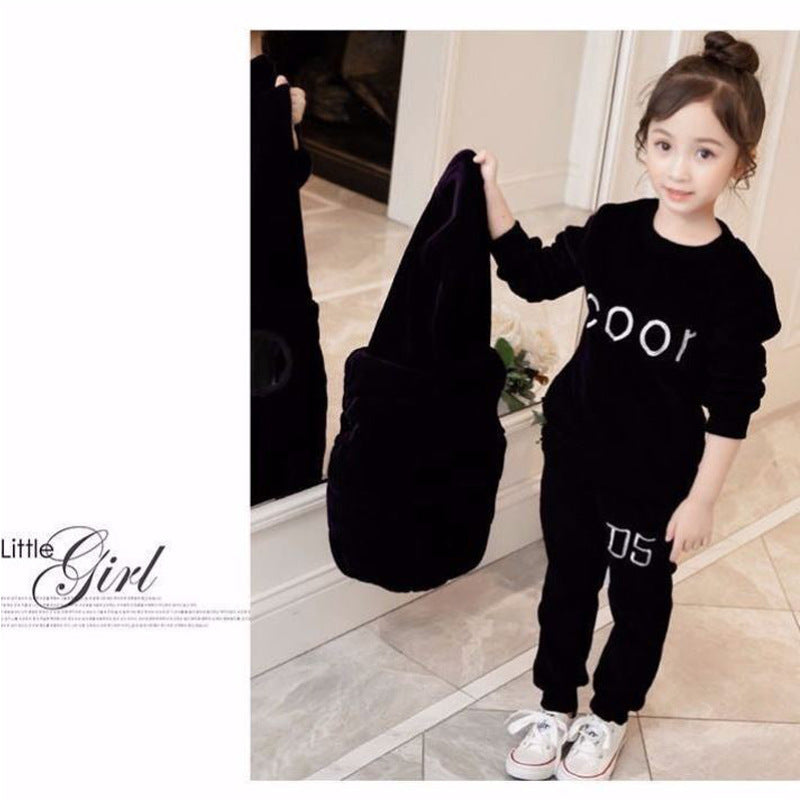 Thickened Double-sided Fleece Medium And Large Children's Fashionable Autumn Clothing Coat Girl Three Piece Suit