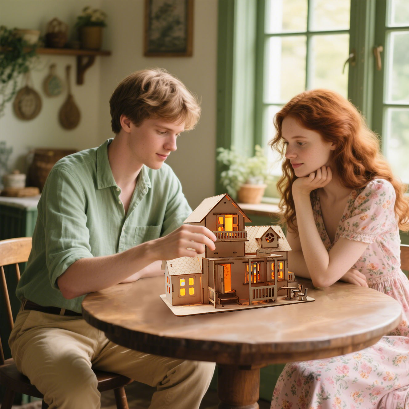 Sales Are Prohibited On The TEMU And SHEIN -MUSIC PARK 3D Wooden Puzzle Sweet Home Music Box Hands Craft Miniature Dollhouse Kits 3D Model Diy House Building With LED Night Lights Gifts For Christmas