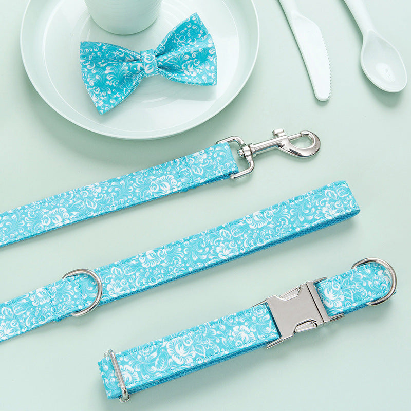 Personalized Dog Collar Traction Rope Bow Set