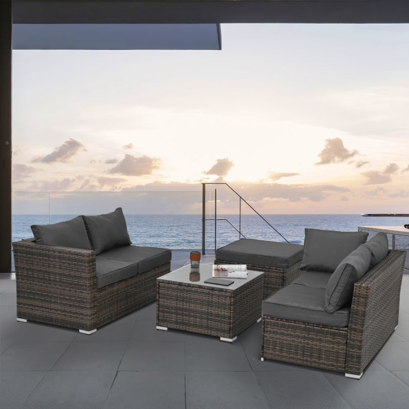 Stylish Patio Furniture Set with Tempered Glass Table