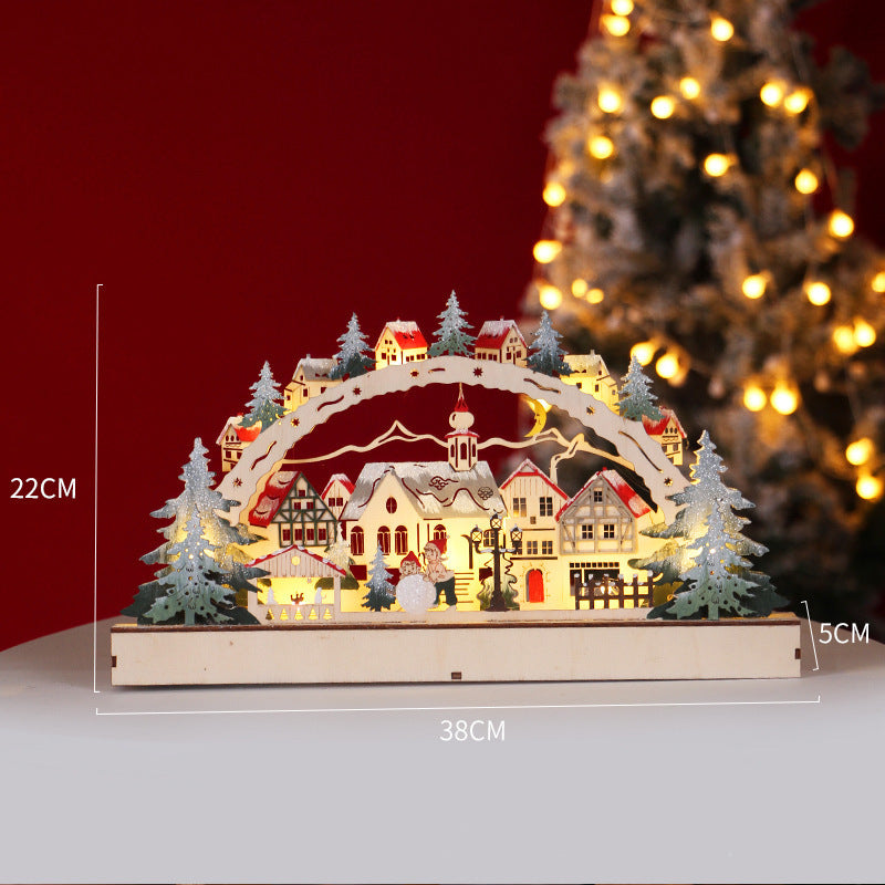 Wooden LED Luminous Christmas Village Shopping Mall Window Display Creative Gifts