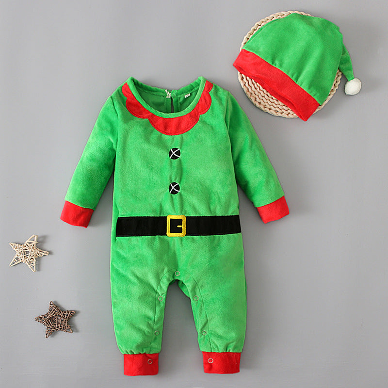 Santa Claus Long-sleeved Romper Romper Hat Two-piece Children's Clothing Ins