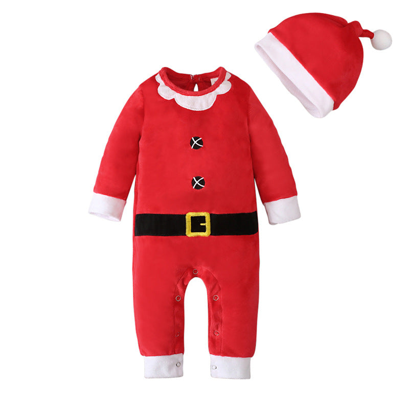 Santa Claus Long-sleeved Romper Romper Hat Two-piece Children's Clothing Ins