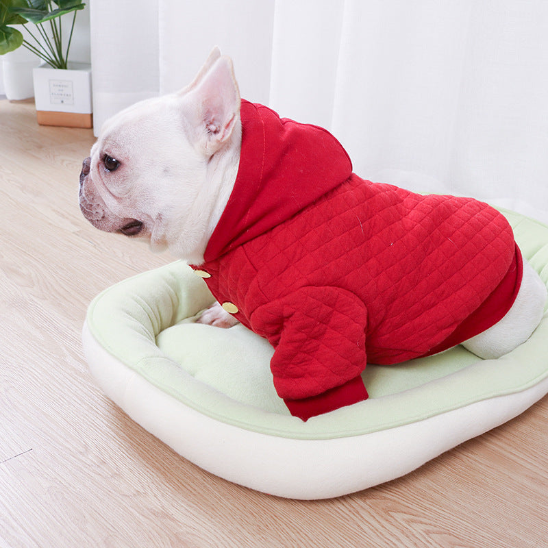 Law Fighting Clothes Pet Winter Double Padded Hoodie Button Cardigan Pug Fat Dog