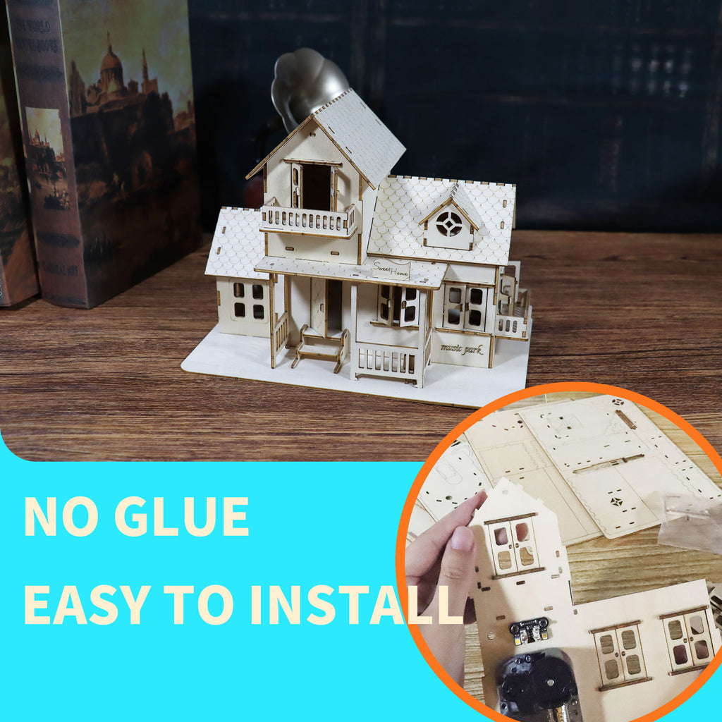 Sales Are Prohibited On The TEMU And SHEIN -MUSIC PARK 3D Wooden Puzzle Sweet Home Music Box Hands Craft Miniature Dollhouse Kits 3D Model Diy House Building With LED Night Lights Gifts For Christmas