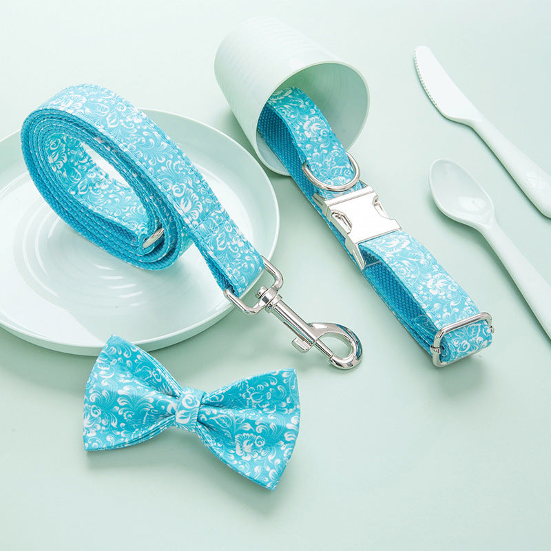 Personalized Dog Collar Traction Rope Bow Set