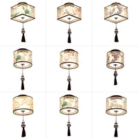 Chinese Round Square Ceiling Lights Fixtures Fabric For Living Room Aisle Shade Mounted Lamp