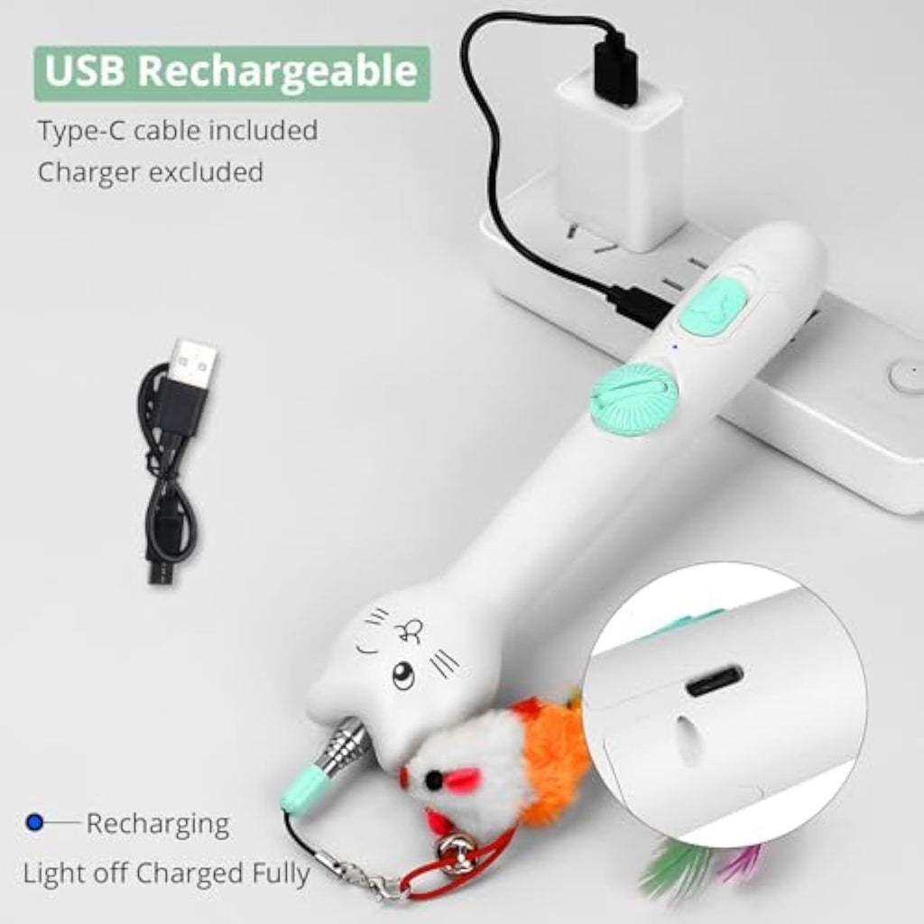 Cat Toy Interactive Rechargeable Laser Pointer Cat Wand With Feather Toy 2-in-1 Cat Toy For Indoor Cat Kitten Pet Laser Toy For Playing