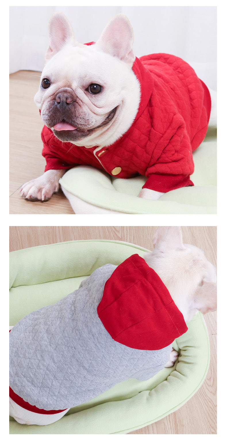 Law Fighting Clothes Pet Winter Double Padded Hoodie Button Cardigan Pug Fat Dog