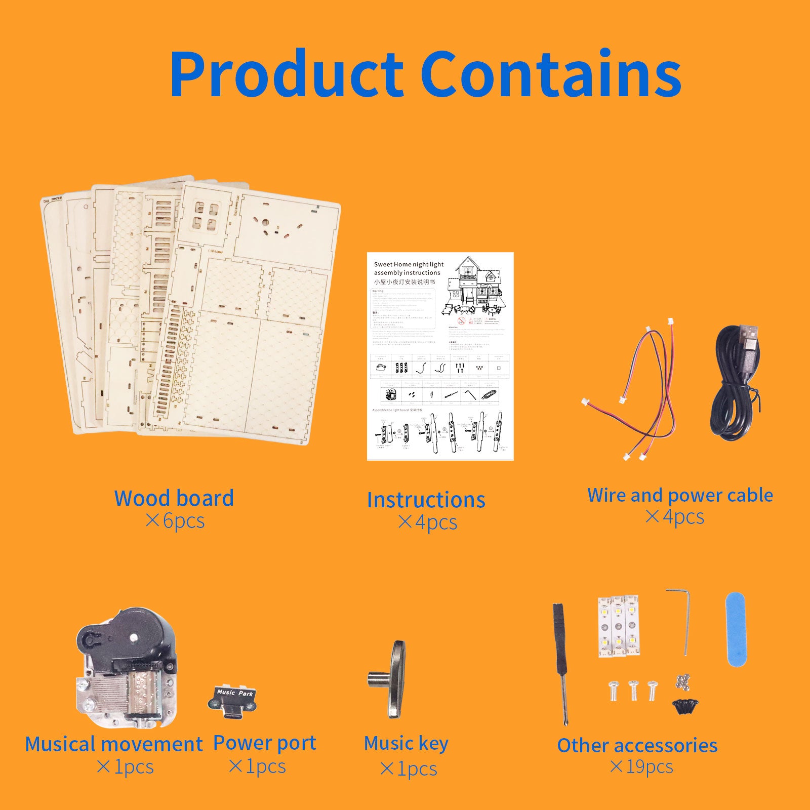 Sales Are Prohibited On The TEMU And SHEIN -MUSIC PARK 3D Wooden Puzzle Sweet Home Music Box Hands Craft Miniature Dollhouse Kits 3D Model Diy House Building With LED Night Lights Gifts For Christmas