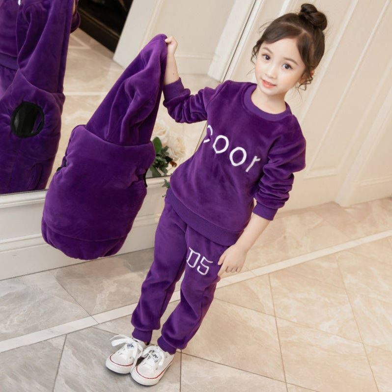 Thickened Double-sided Fleece Medium And Large Children's Fashionable Autumn Clothing Coat Girl Three Piece Suit