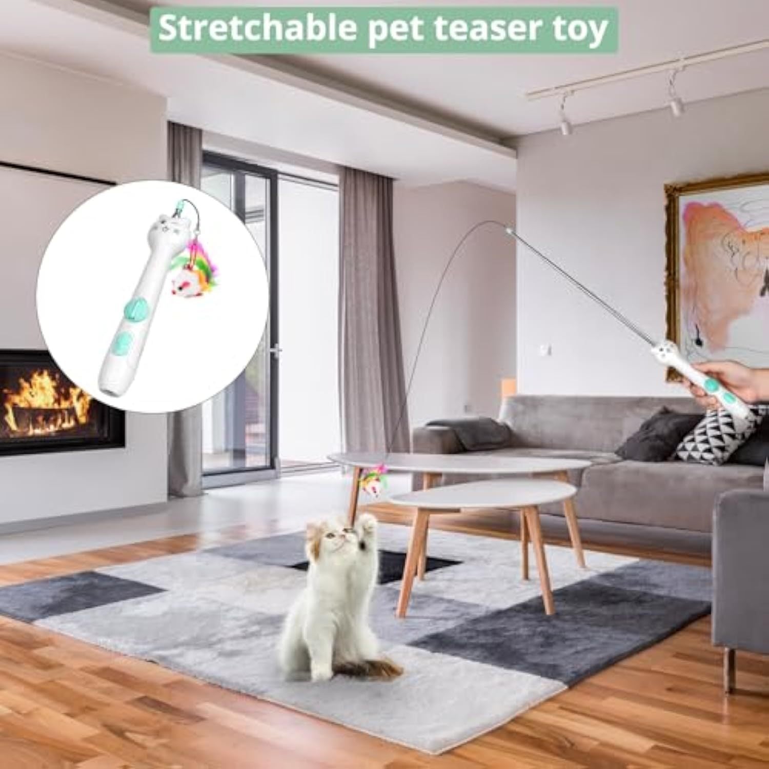 Cat Toy Interactive Rechargeable Laser Pointer Cat Wand With Feather Toy 2-in-1 Cat Toy For Indoor Cat Kitten Pet Laser Toy For Playing