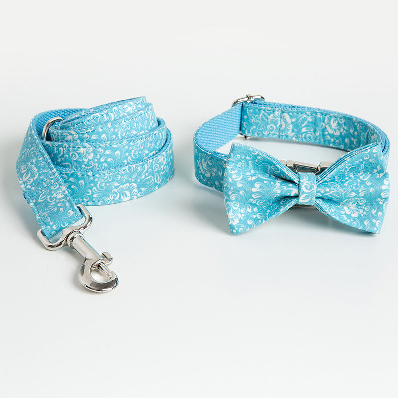 Personalized Dog Collar Traction Rope Bow Set