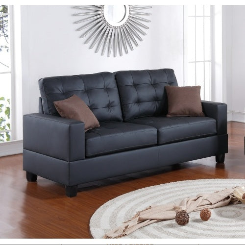 Living Room Furniture 2pc Sofa Set Black Faux Leather Tufted Sofa Loveseat W Pillows Cushion Couch